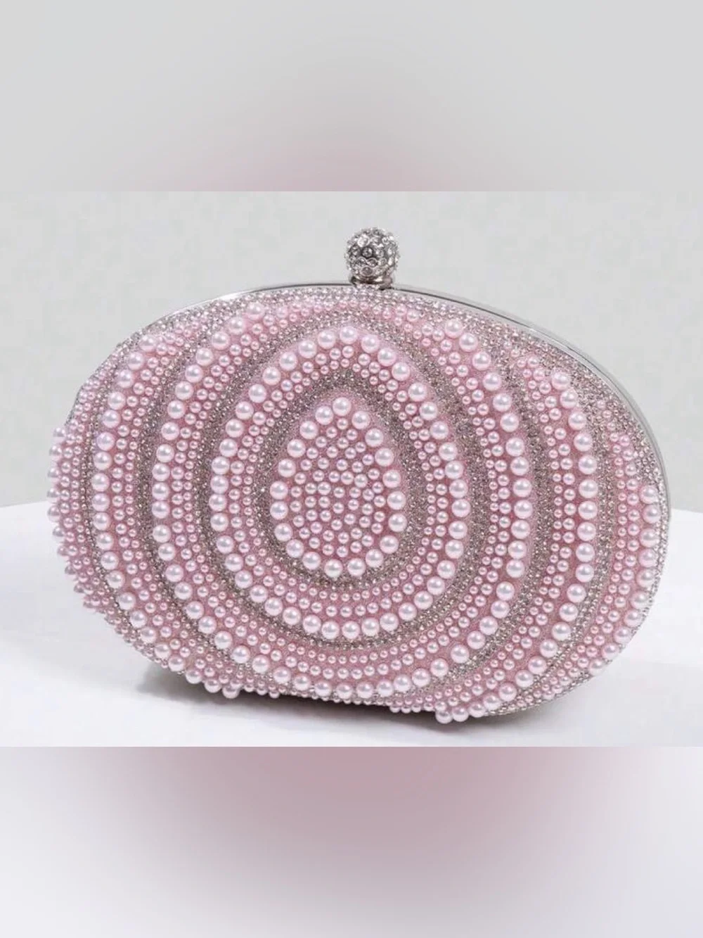Pearl & Crystal Embellished Clutch - Pink